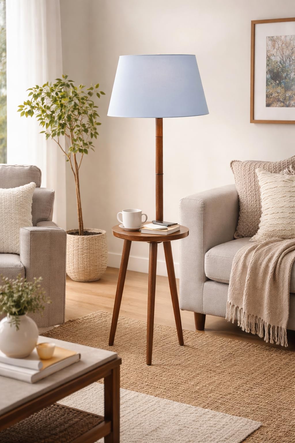 Handcrafted Mango Wood Floor Lamp - Rustic Home Decor -7