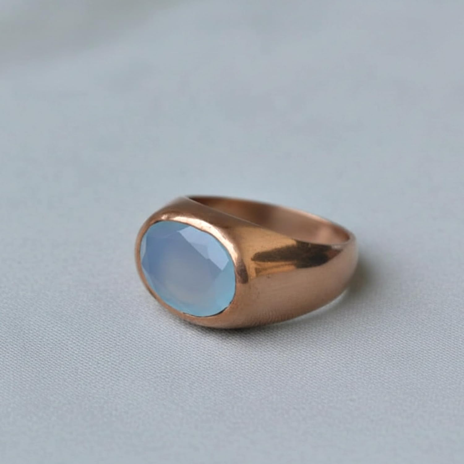 Aqua Chalcedony Oval Signet Ring, 925 Sterling Silver Jewelry, Handmade Boho Gemstone Ring for Men Women