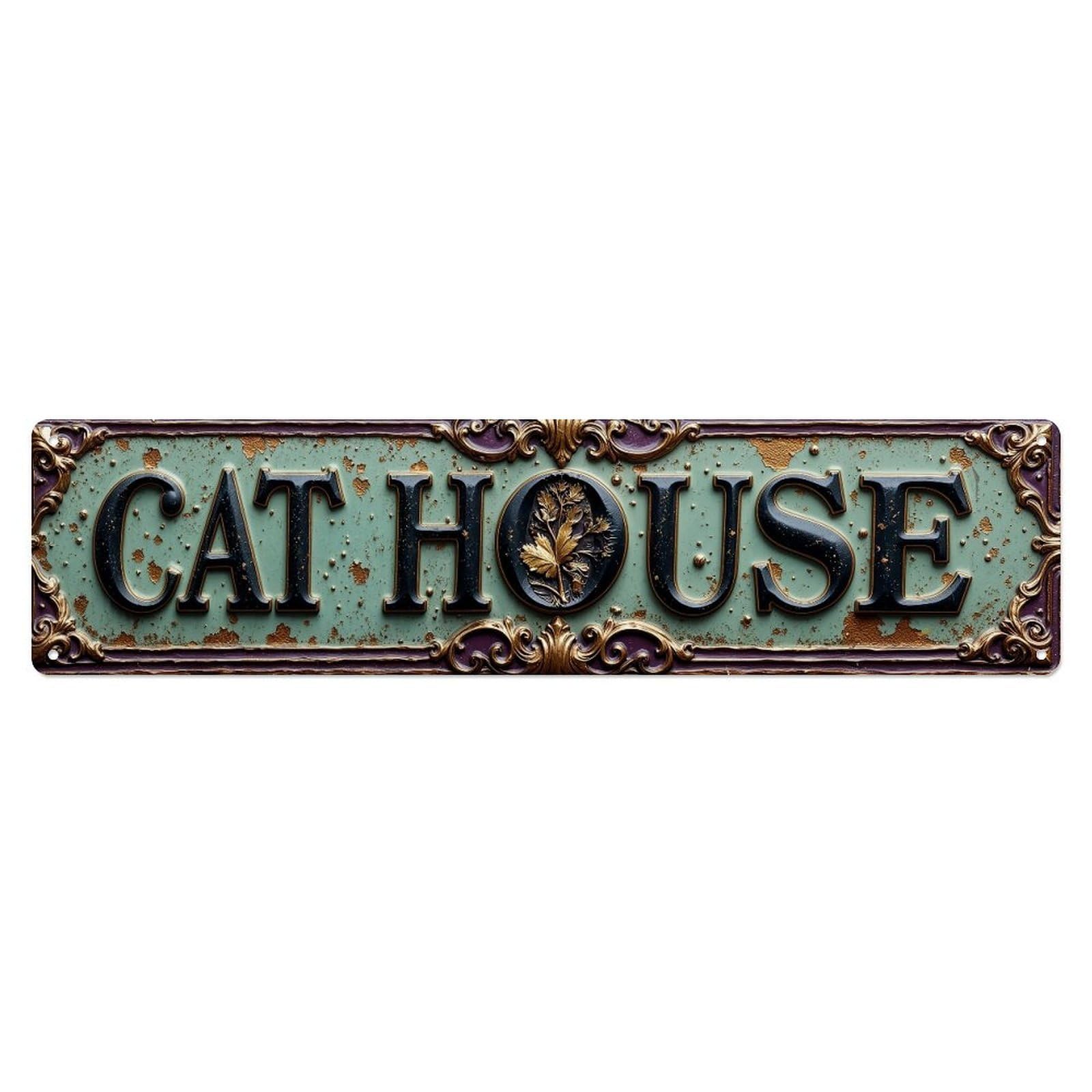 Cat House Sign Pattern Metal Tin Sign Plaque