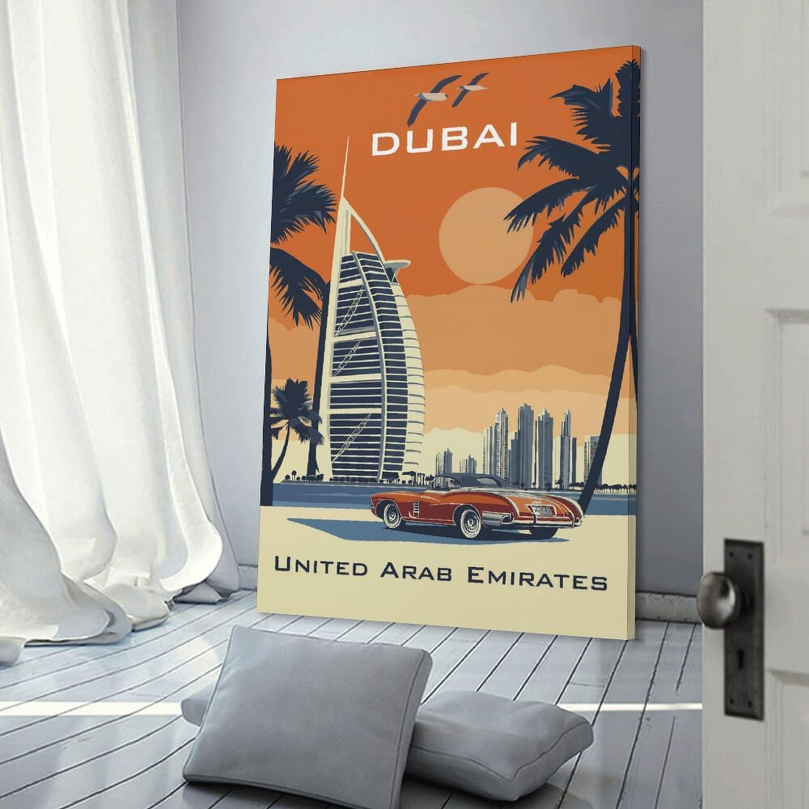 Junmoney Original Burj Al Arab Dubai Travel Poster Canvas Wall Art 12x18inch(30x45cm), for Study, Office Or Focused Interiors, Home Office Artwork with Decorative Appeal