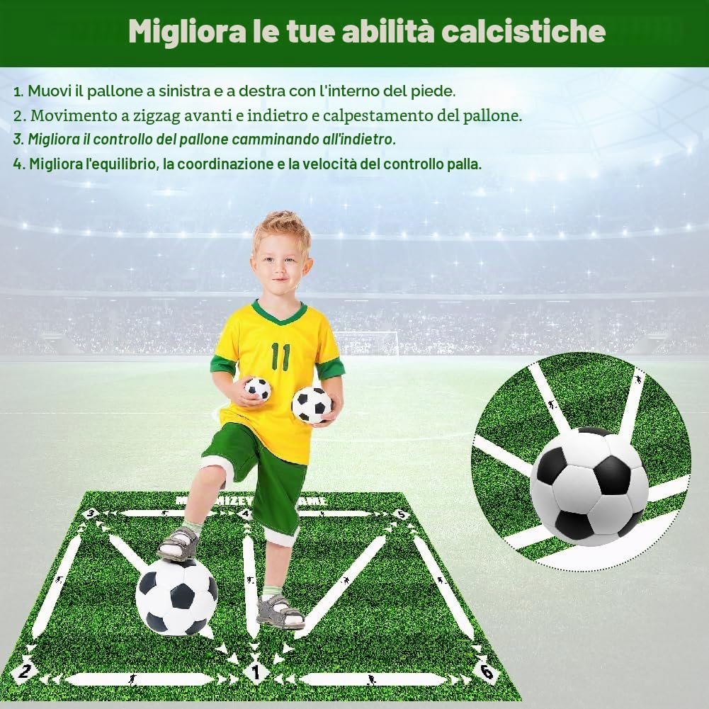 Tappetino da Calcio 60 x 90 cm, Tappetino per Esercizi di Passo, Allenamento di Controllo della Palla, Tappetino Antiscivolo, Regalo per Bambini e Amanti del Calcio