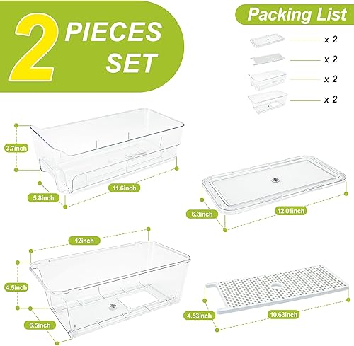 Miniatura 6 de Organizador extraíble para nevera, paquete de 2 cubos organizadores apilables para cajones de refrigerador, verduras transparentes, alimentos,