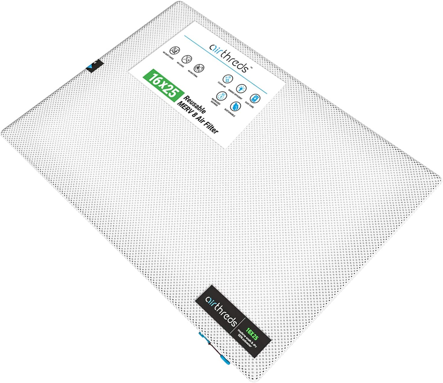 AirThreds 16x25x1 Air Filter for AC HVAC Furnace, Machine Washable & Dryer Friendly MREV 8 Plus
