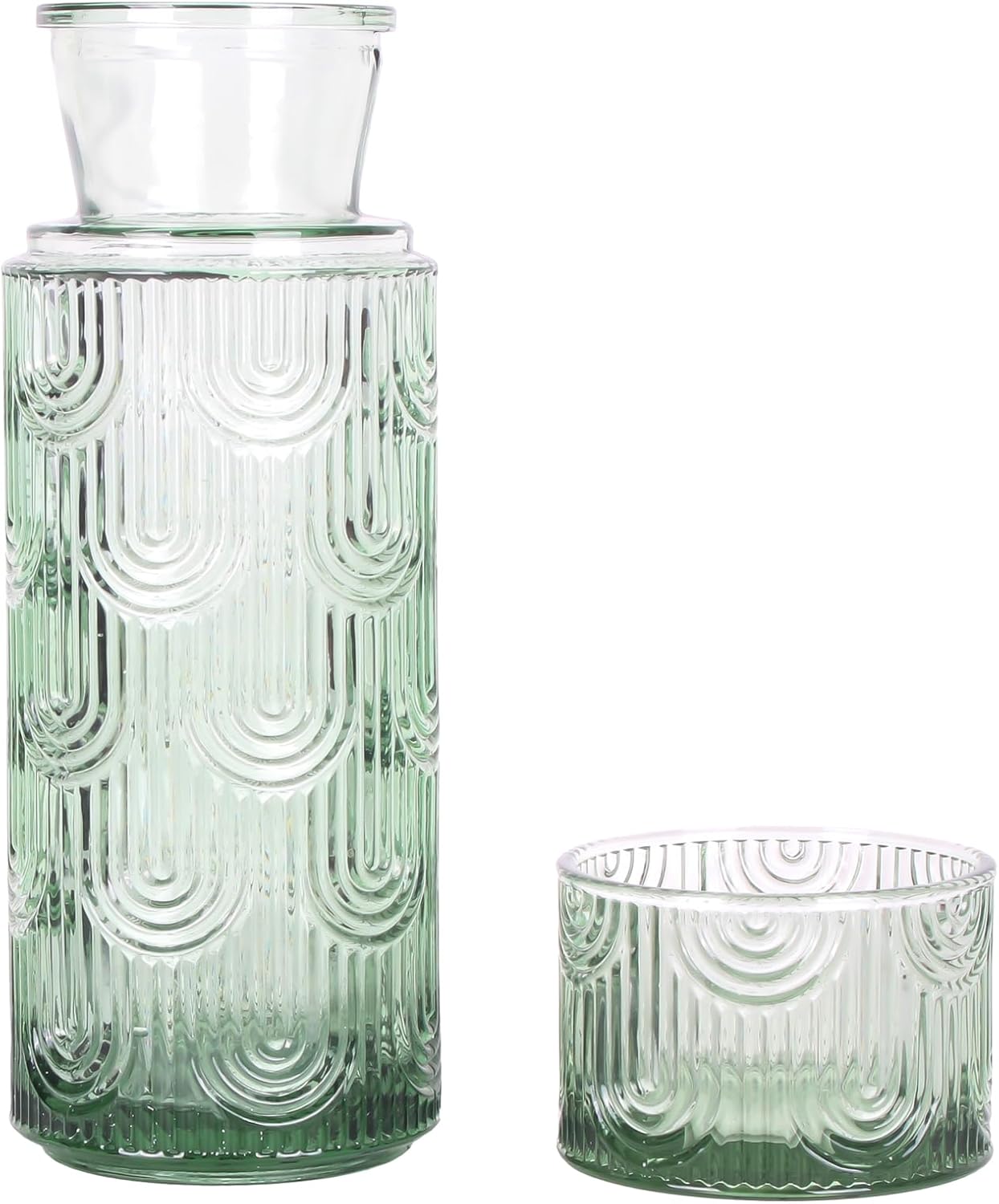 Bedside Water Carafe and Glass Set with Lid, 21.6 Oz Glass Water Carafe and 6 Oz Cup, Mouthwash Decanter for Nightstand, Bathroom, Kitchen - Green