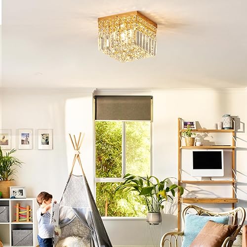 Miniatura 8 de Mini moderna lámpara redonda de cristal dorado de 7.8 pulgadas, lámpara de techo de 4 luces G9 para armario, vestíbulo, pasillo, dormitorio, sala de