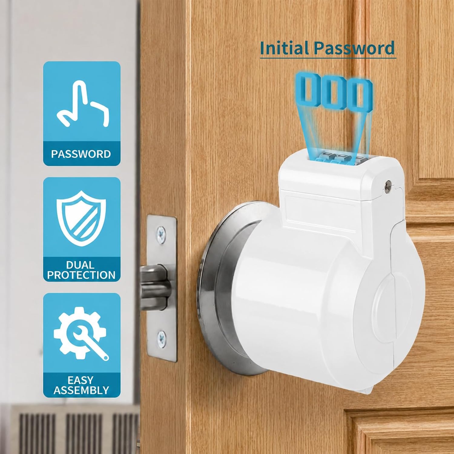 Door Knob Lock Combination Child Proof Door Knob Cover Lock Out Device for Bedroom, Bathroom,Faucet, Water Gas Valve, Temporary Door Handle Lock Prevents Access to Keyhole Dementia Elderly (White)