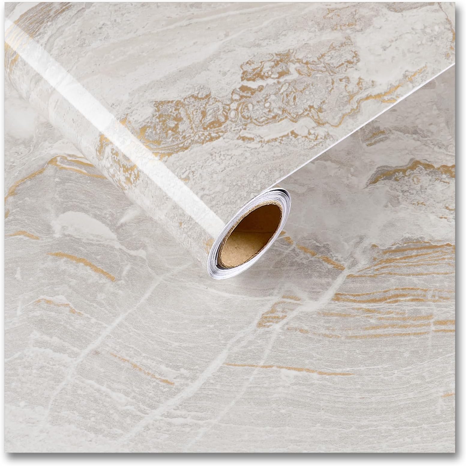 CRE8TIVE Beige Gold Liquid Marble Contact Paper for Cabinets Glossy Marble Wallpaper Peel and Stick Countertops Waterproof 12"x80" Self Adhesive Removable Wallpaper for Kitchen Desk Counter Top Covers