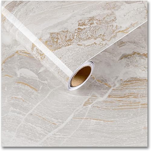 Miniatura 1 de CRE8TIVE Papel adhesivo de mármol gris oscuro dorado de 12 x 80 pulgadas, papel tapiz de mármol pizarra brillante, encimeras de despegar y pegar,