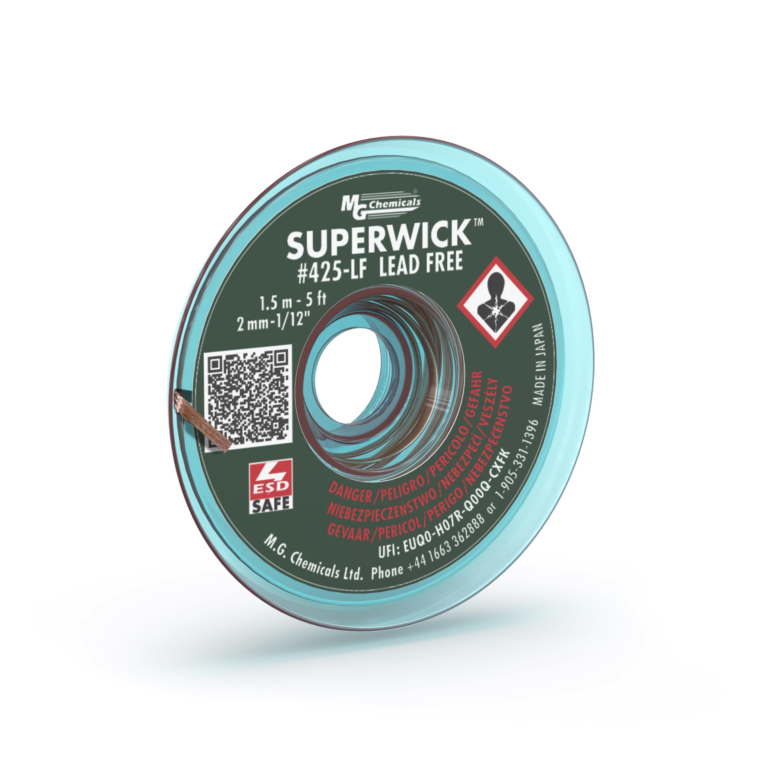 MG Chemicals 425-LF Desoldering Braid #3 Fine Braid Super Wick for Lead Free Solder, 0.075