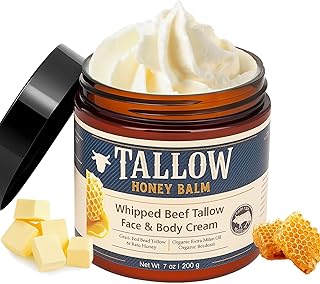 Beef Whipped Tallow Skincare Face Cream with Raw Honey & Vitamin E- Nourishing & Repairing Moisturizer for Dry Skin - Anti-Aging Care, Grass-Fed Tallow Balm for Face and Body, 7oz