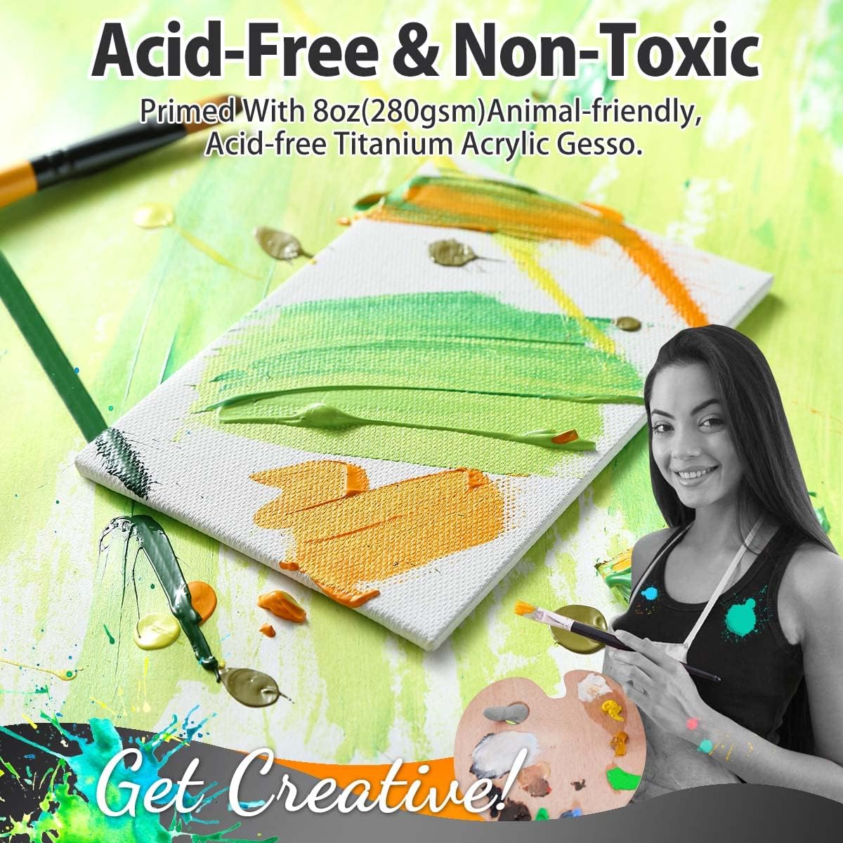 Painting Canvas Panels 8x10 inch 12 Pack, Flat Canvases for Painting 8oz Triple Primed 100% Cotton Acid-Free Blank Art Paint Canvas for Acrylic Oil Watercolor Tempera Paints