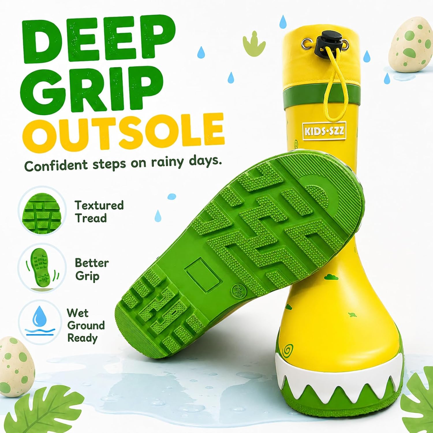 Toddler Rain Boots for Kids Boys & Girls – Waterproof Rubber Boots with Adjustable Drawstring, Non-Slip Lightweight Outdoor Shoes