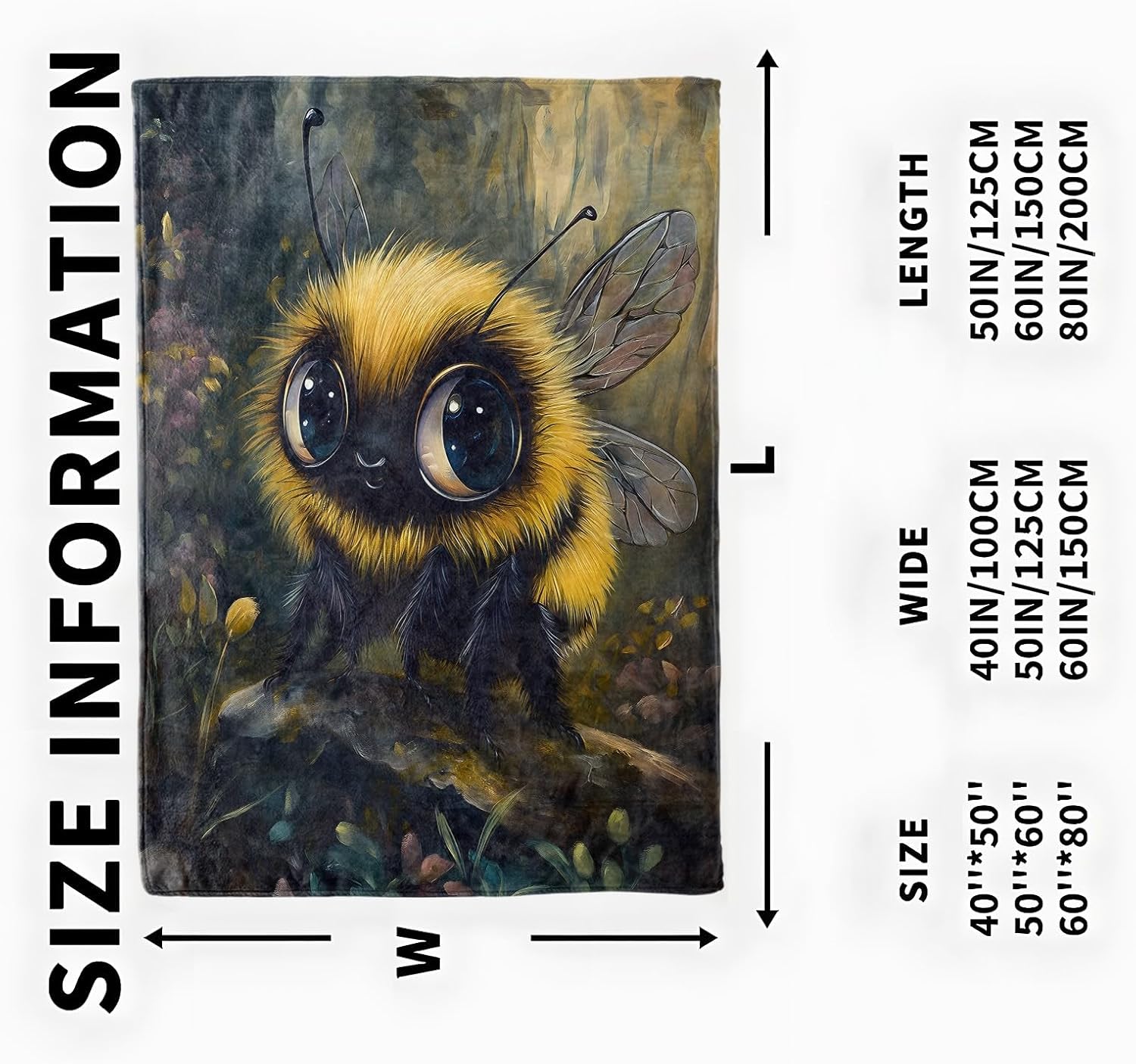 Cute Cartoon Bee Blanket, Cozy Flannel Fluffy Bumblebee Throw Blanket, Soft Fuzzy Blankets for Travel Home Decor, All Season Lightweight Couch Bed Cover, Gifts for Women Adults Kids 50"×60" - Image 3
