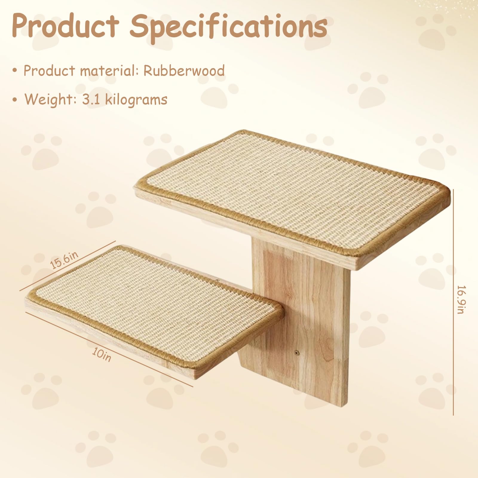 Pared de escalada para gatos con 2 plataformas, 42 cm, para gatos montados en la pared, con alfombrilla de sisal, estante de pared para escalada, jugar, arañar, color marrón