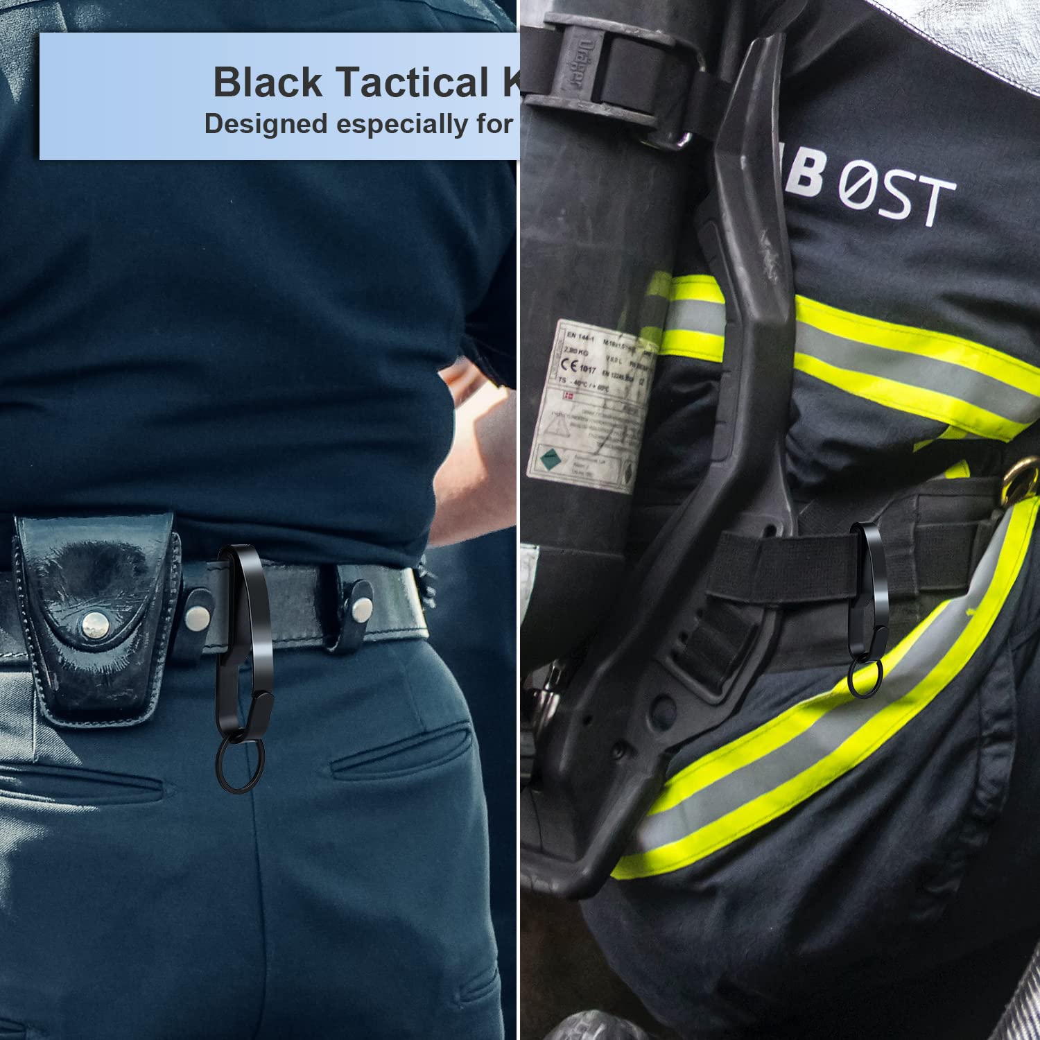 2 stuks Duty Belt Sleutelhouder met 4 Afneembare Sleutelhangers voor Politie en Wetshandhaving voor Max 2,25 Inch Riem, RVS Sleutelhanger Clips voor Riem met Afneembare Sleutelhanger, Quick Release