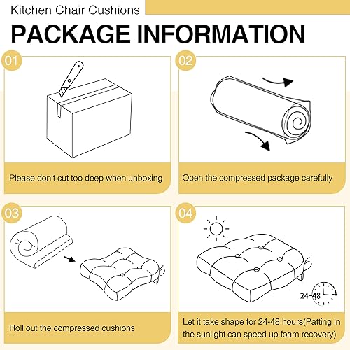 Miniatura 7 de Tromlycs Cojines de silla para sillas de comedor, cojines de asiento de cocina, cojines con lazos para interiores, antideslizantes, oficina, 18 x 18