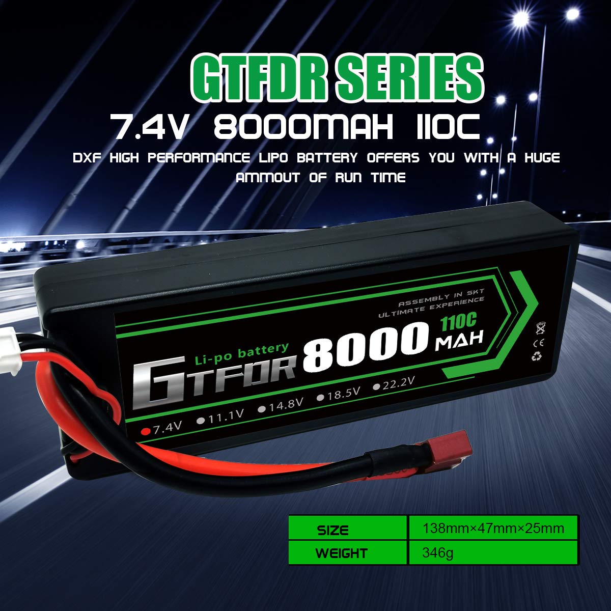 Amazon.co.jp: 'GTFDR 7.4V 110C 2S 8000mAh 大容量バッテリー Tプラグ