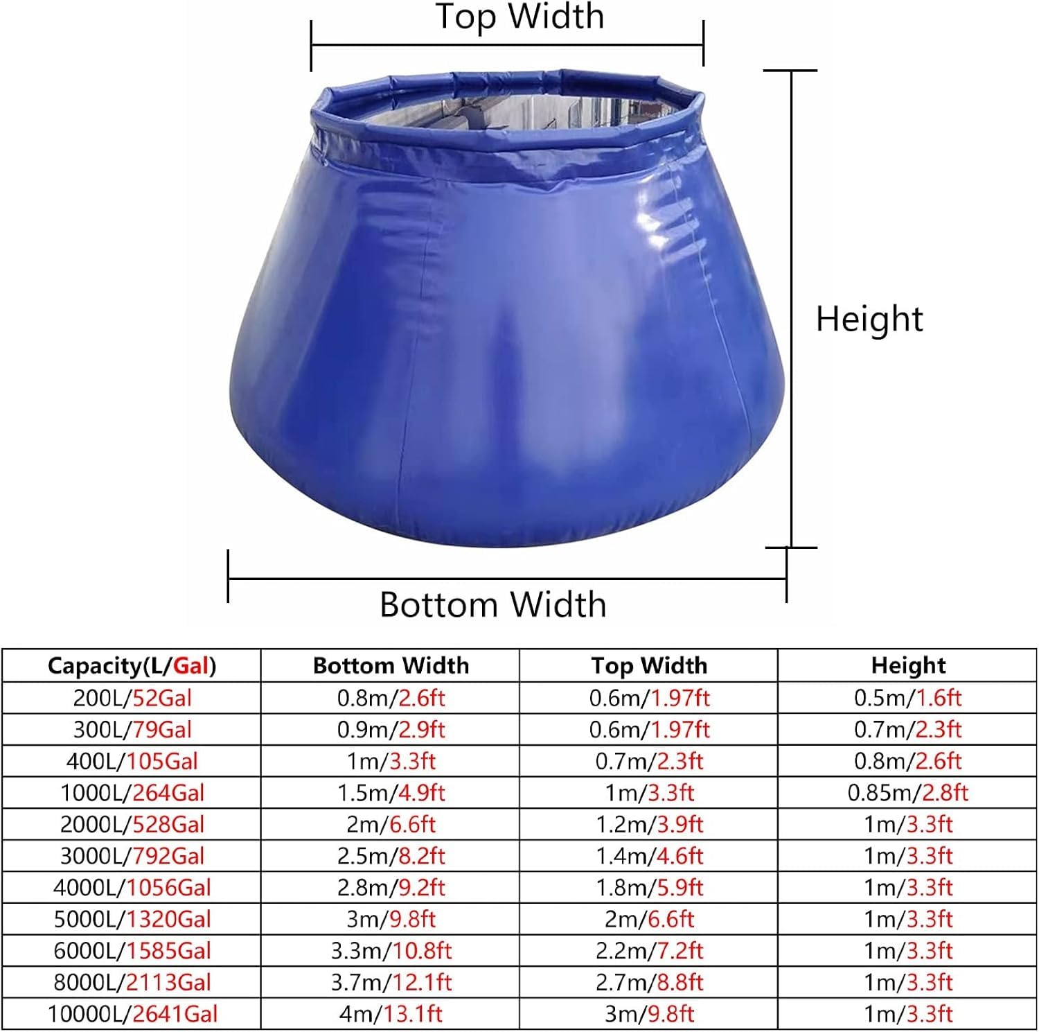 Sacca di stoccaggio 'acqua pieghevole, for campeggio e uso di emergenza(3x2x1m/5000L/1320Gal)