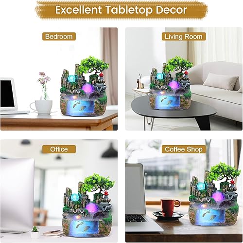Miniatura 4 de Jstcmadby Fuente de mesa para interiores, fuente de agua de rocalla para decoración de escritorio con atomizador de escritorio y luz para el hogar,