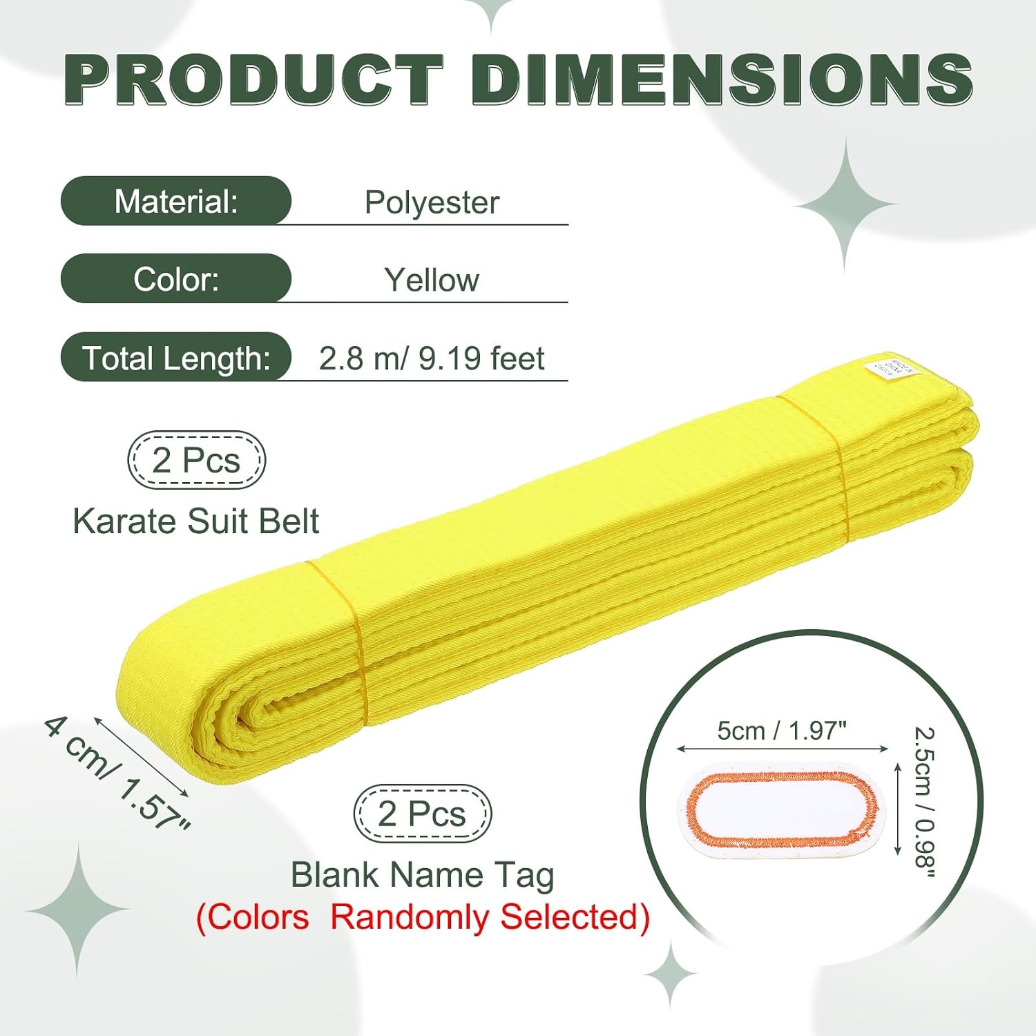 Karate Belt, Martial Arts Ranking Belts with Name Tag Solid Cotton Double-Layered Core Long Soft Uniform Training