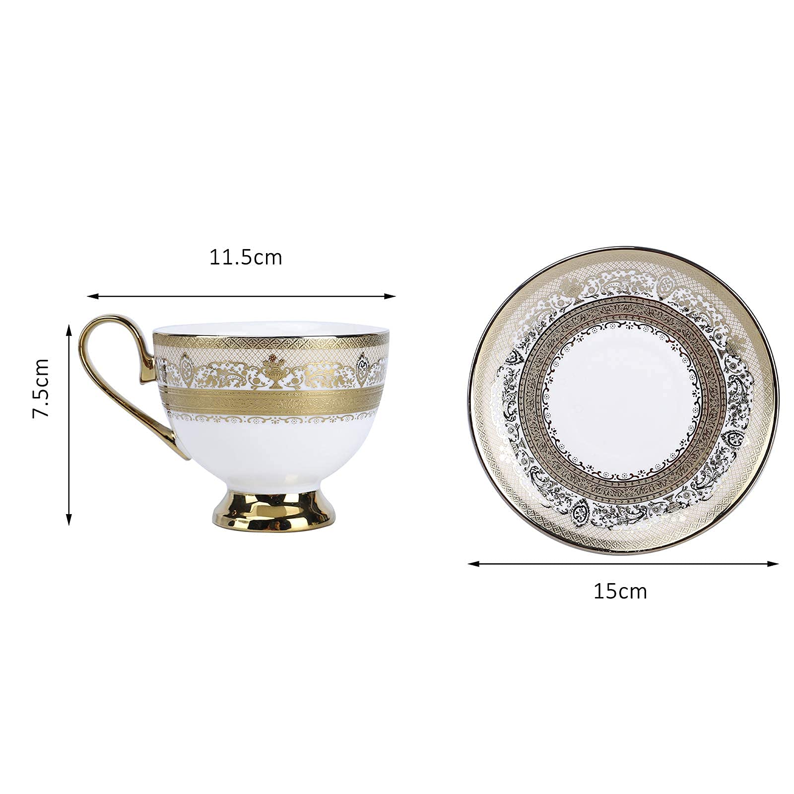 Juego De 6 Tazas De Café Y Platillos, Juego De Tazas De Té De Cerámica con Flores Doradas para Adultos,