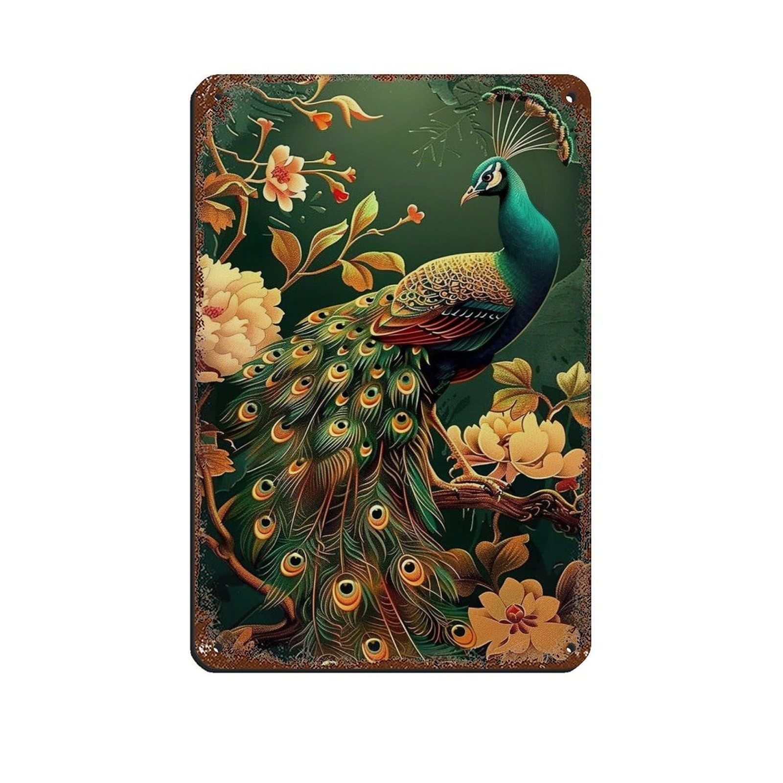 Vintage Peacock Painting Poster (2) Retro Poster Metal Tin Sign Chic Art Retro Iron Painting Bar People Cave Cafe Family Garage Poster Wall Decoration 8x12inch(20x30cm)