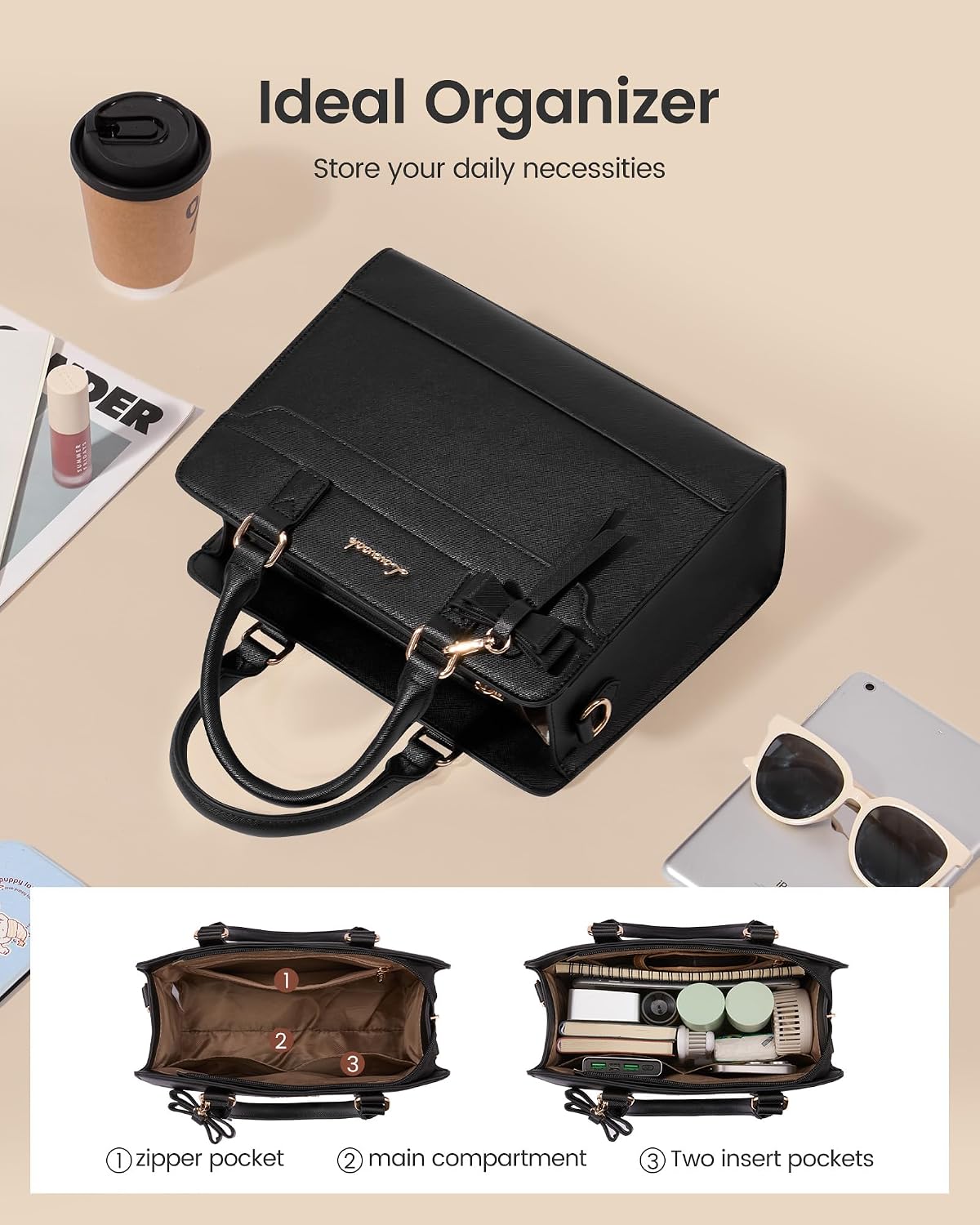LOVEVOOK Purses for Women,Leather Tote Purse and Handbags,Satchel Shoulder Crossbody Top Handle Bags with Zipper image 4