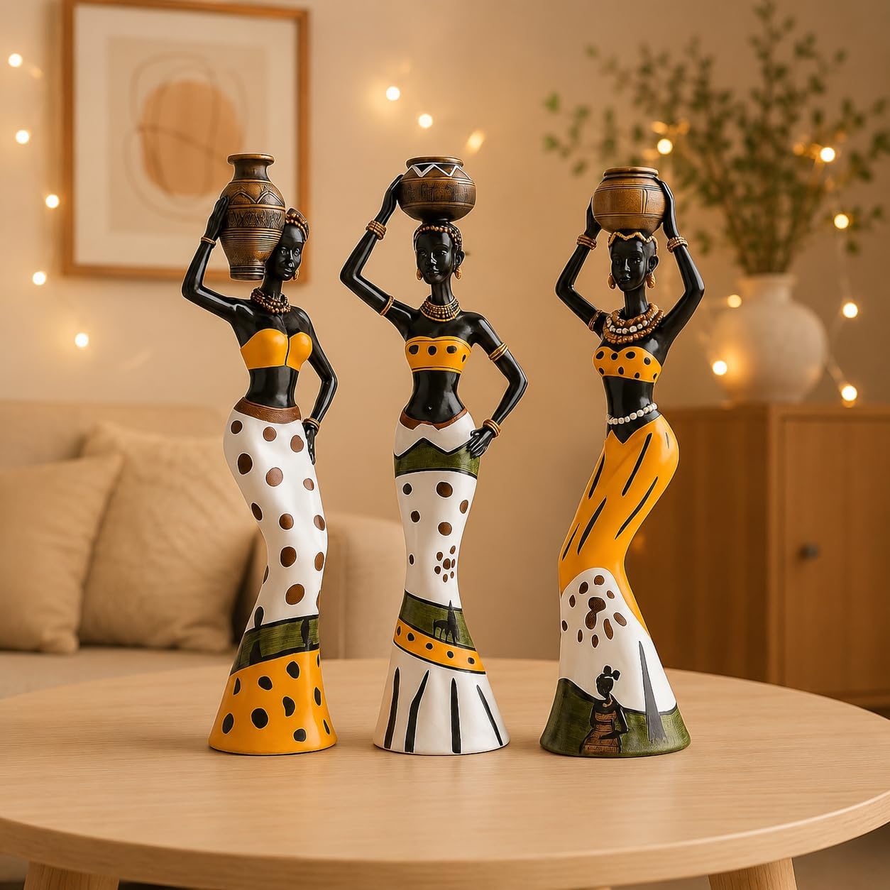 - Xtore Beautiful Finish Uniquely Hand Crafted Home Dcor African Tribal Women Art Piece Handicraft Resin (Set of 3, Multicolour)