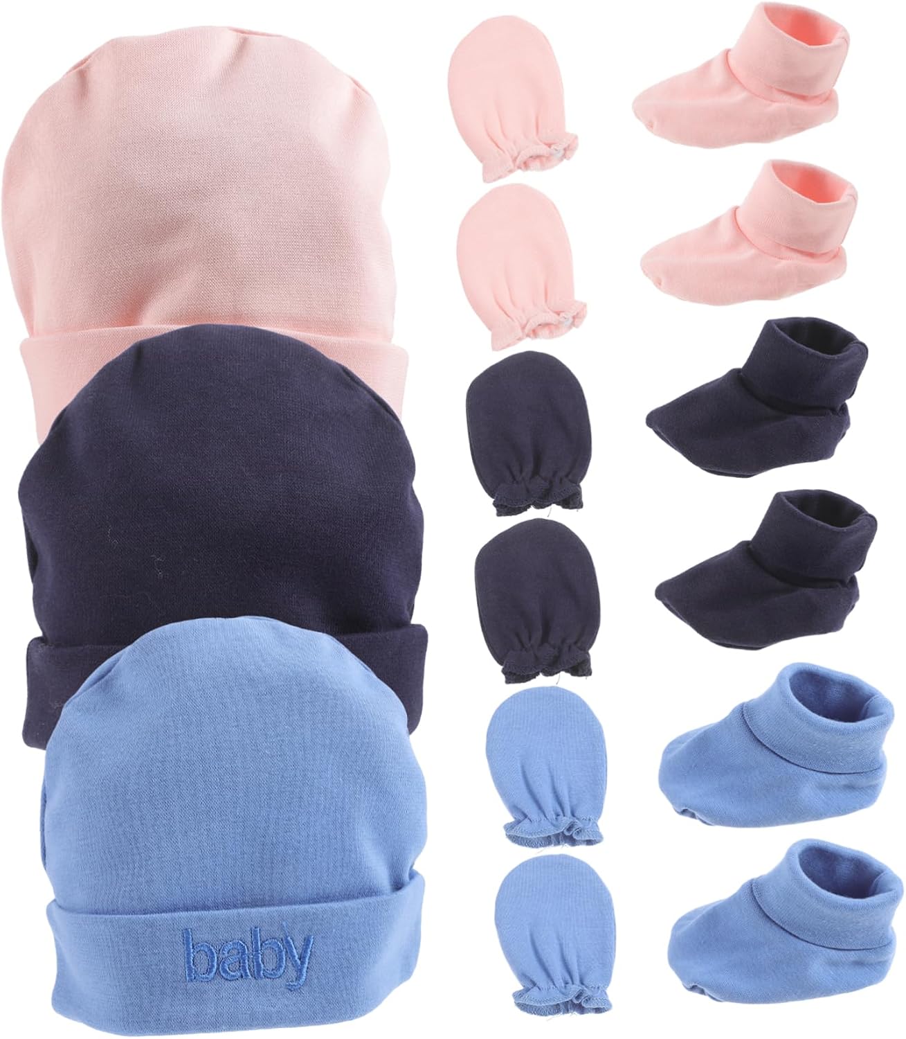 VICASKY 3sets Hat Gloves Foot Covers Newborn Boys Girls Newborn Cap Mittens Socks Essentials Comfortable Skin-friendly Adorable Outfit for Daily Parties