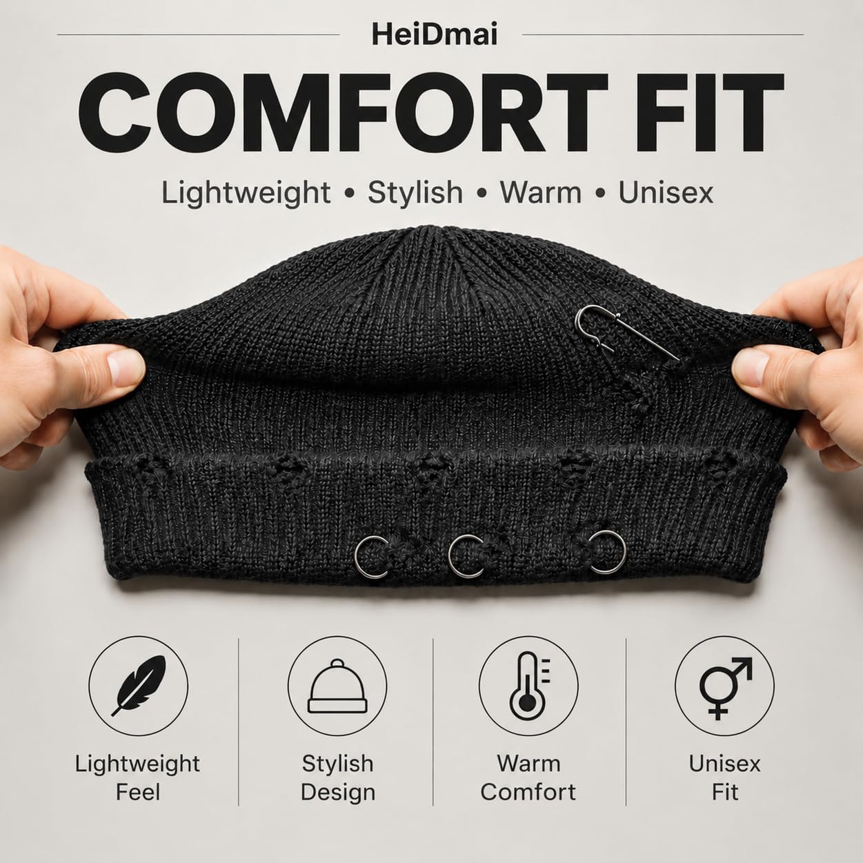 Distressed Ring Beanie Hat Unisex Fashion Hip-hop Slouchy Knitted Skull Caps