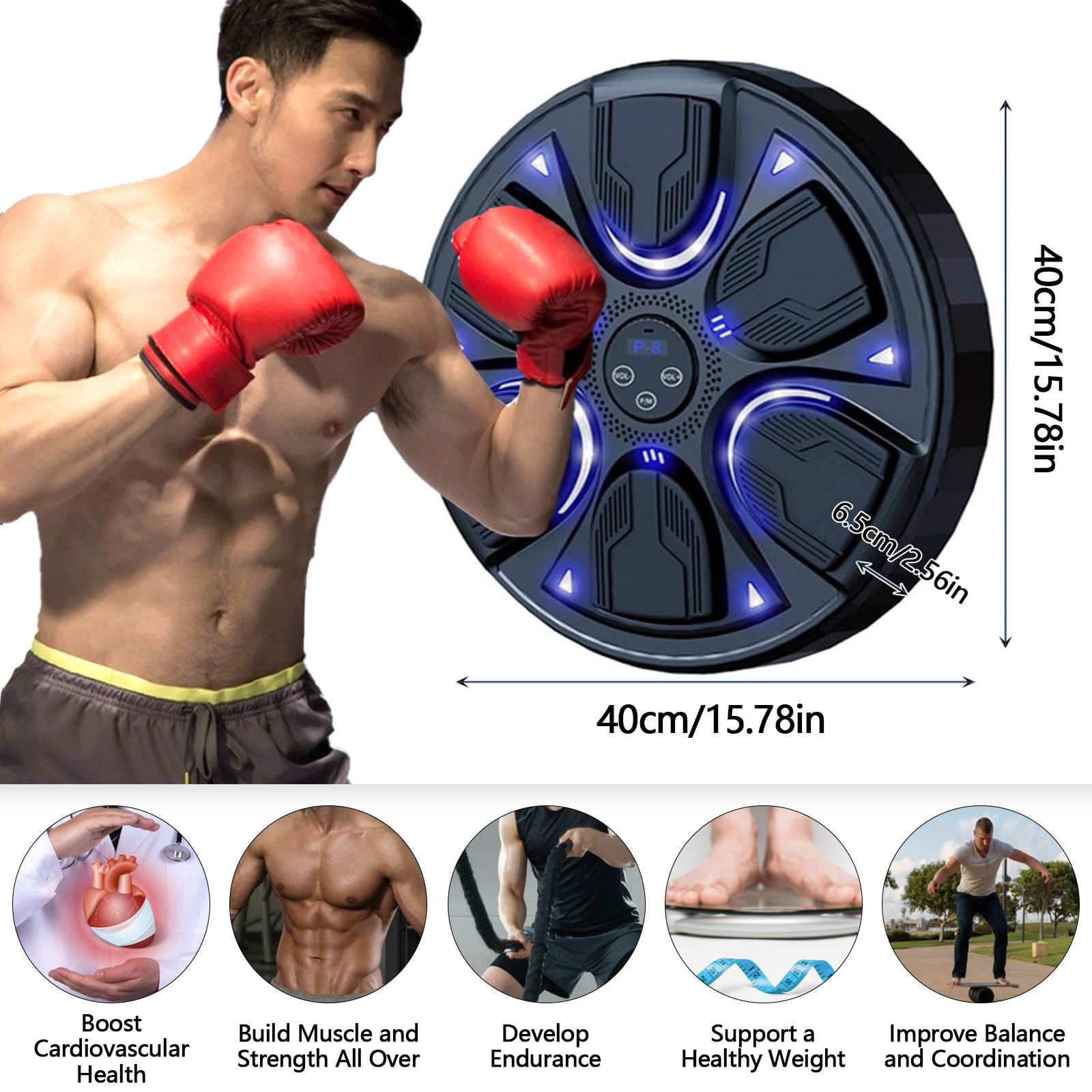 Macchina da Boxe Musicale, Intelligente Macchina Elettronica Allenamento Boxe Montata a Parete, Supporta Bluetooth, Regolazione Della Velocità, Macchina da Boxe Musicale con Guanti per Adulti