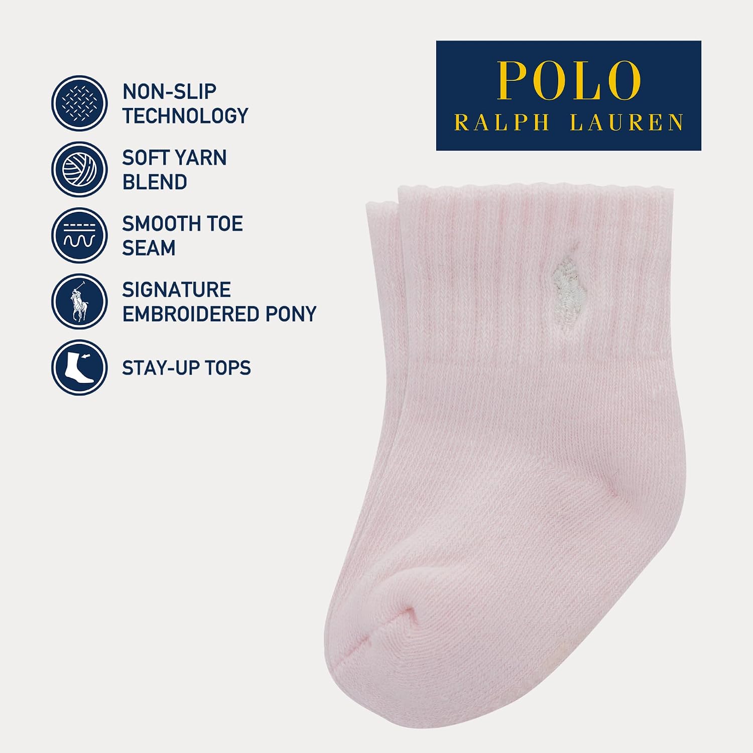 Polo Ralph Lauren Baby’s Classic Sport Ankle Socks, 6 Pair Pack, Soft Stretchy Yarn & Stay Up Top