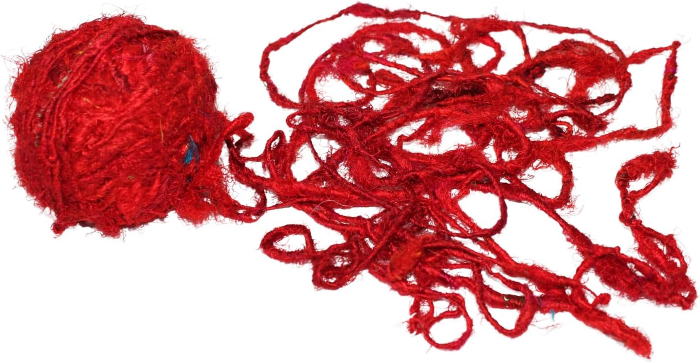 Recycled Sari Silk Super - Bulky Yarn - Red 85 Yards, 100 Grams, 1 Gum Ball