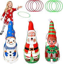 Christmas Games Gifts for Kids Family, Christmas Inflatable Santa, Snowman & Elf Ring Toss Game Set, Office Party Favors Supplies, Indoor Outdoor Carnival Party Decorations Toys
