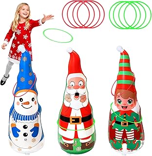 Christmas Games Gifts for Kids Family, Christmas Inflatable Santa, Snowman & Elf Ring Toss Game Set, Office Party Favors Supplies, Indoor Outdoor Carnival Party Decorations Toys