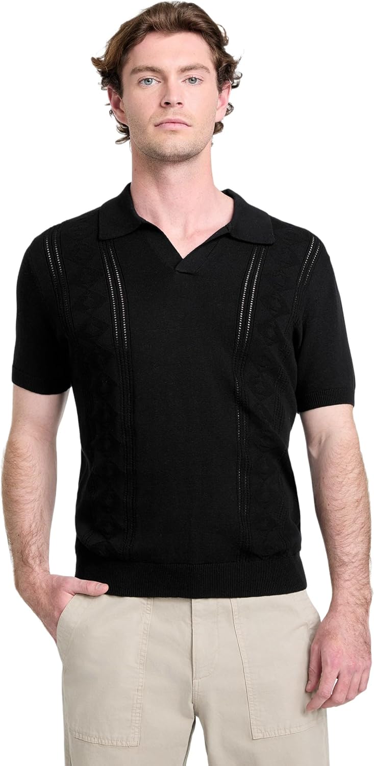 GUESS Mens Short Sleeve Rib Pointelle Bryant Polo