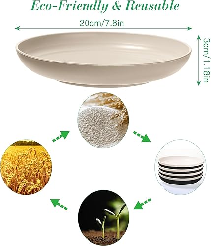 Miniatura 2 de Sawysine Paquete de 24 platos de paja de trigo de 8 pulgadas, reutilizables, ligeros, irrompibles, aptos para lavavajillas y microondas para niños,