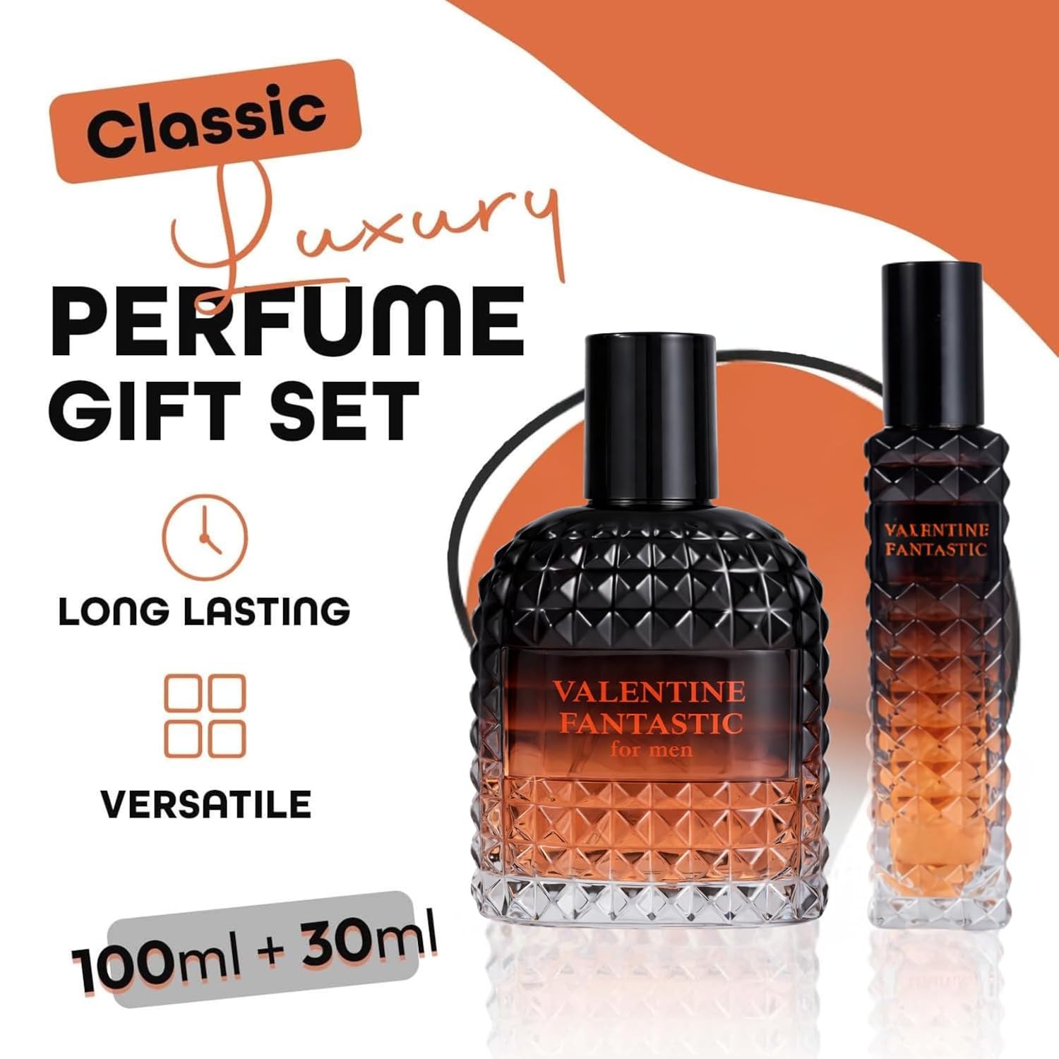 Valentine Fantastic Cologne for Men, Premium Glass Bottle with Oriental Notes, Eau de Parfum and 3.4 Fl Oz / 100ML + 30ML Travel Spray, Fragrance for Men Gift Set - Image 4