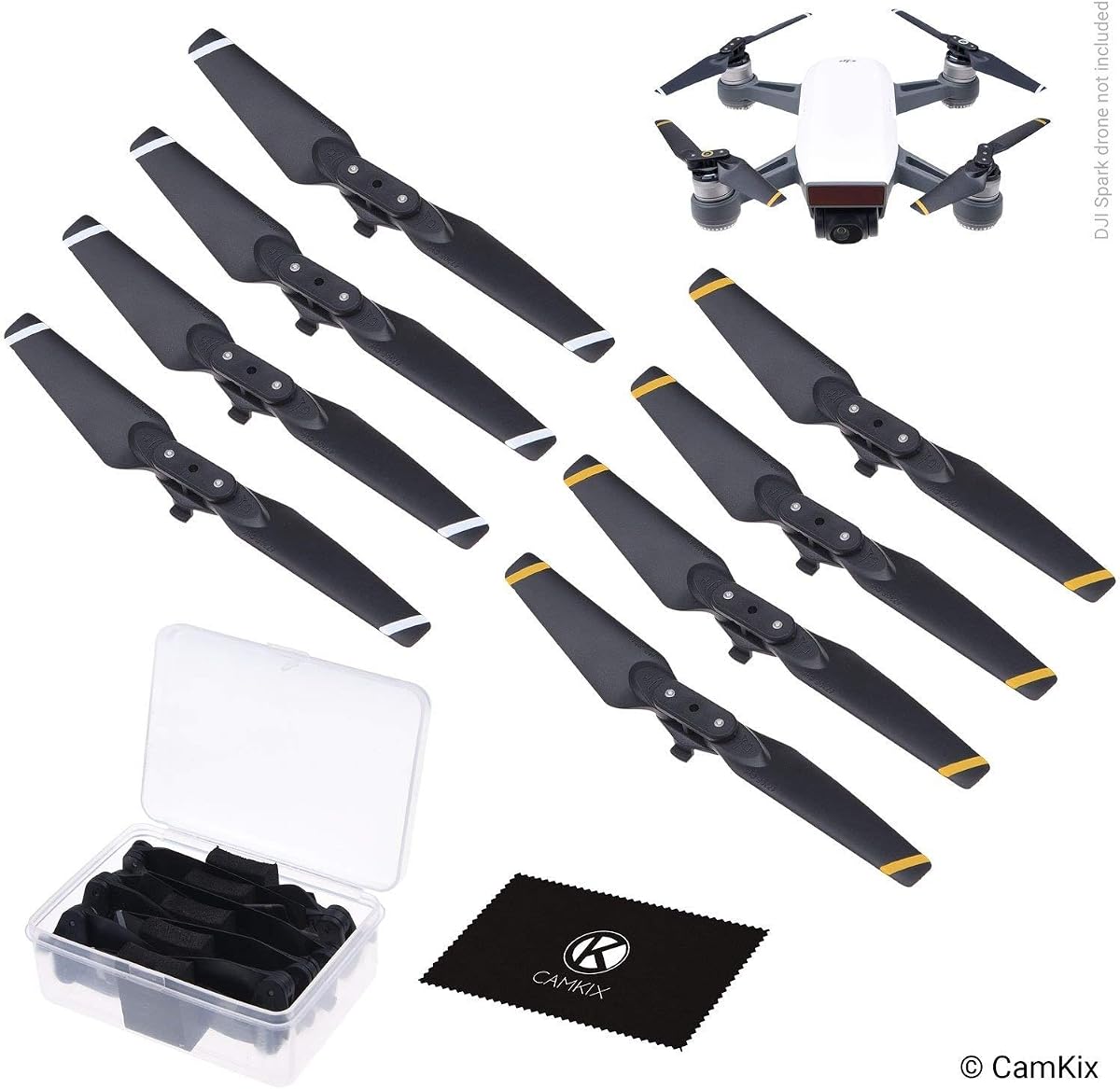 CamKix Propellers Replacement for DJI Spark - 2 Sets (8 Blades) - With Convenient Storage Box - Quick Release Foldable Wings - Flight Tested Design - Essential Accessory For Your DJI Spark Drone