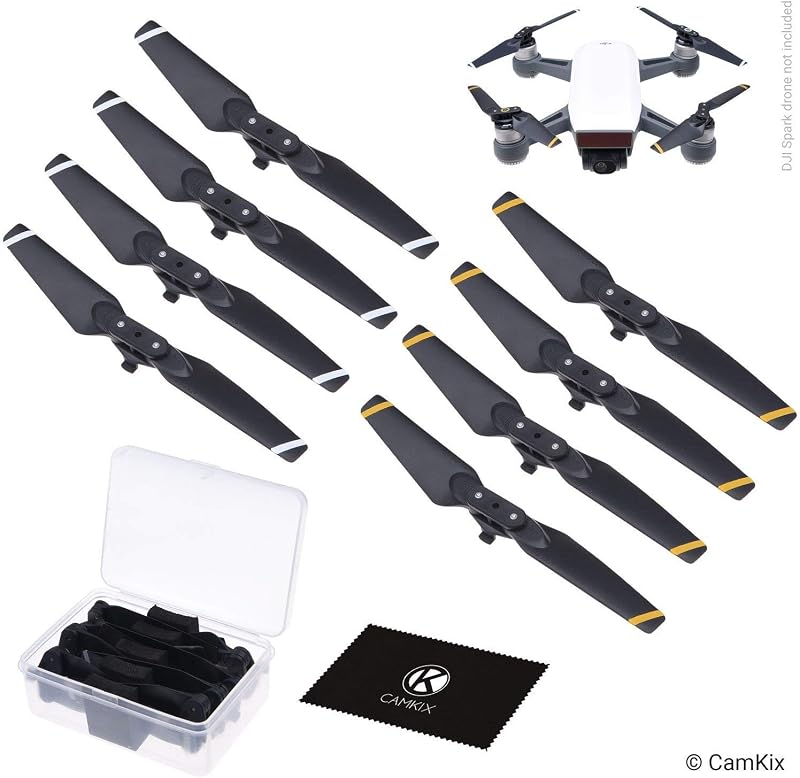 CamKix Propellers Replacement for DJI Spark - 2 Sets (8 Blades) - With Convenient Storage Box - Quick Release Foldable Wings - Flight Tested Design - Essential Accessory For Your DJI Spark Drone