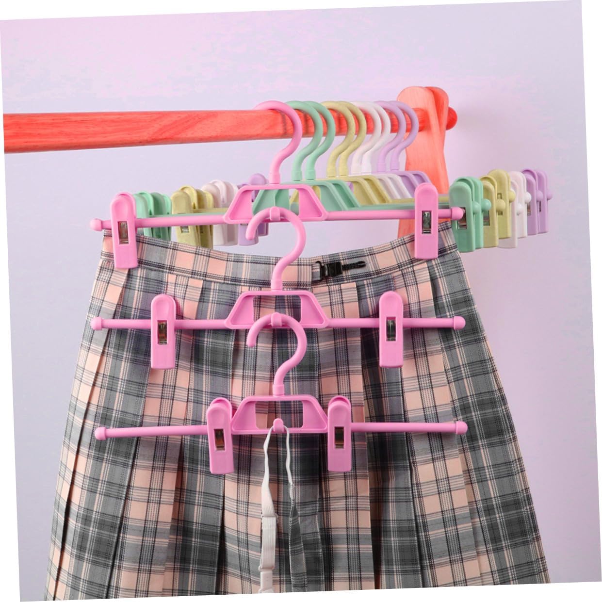 Adjustable Plastic Pants Hangers Clips for Adults, 35x14.5cm Pink, 10pcs Clothes Clips for Wardrobe and Laundry Drying Rack