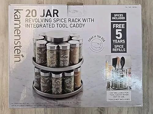 Miniatura 5 de Kamenstein Especiero giratorio para encimera de 20 tarros con organizador de herramientas integrado, especias con disco agitador extraíble incluido,