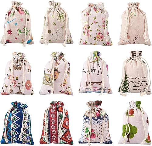 KISSITTY 36 bolsas con cordón, bolsas de embalaje de regalo, diseño de flores, bolsas de almacenamiento de tela impresas de 5.5 x 3.9 pulgadas para
