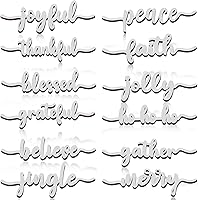 Vista 15 de 12 piezas de letreros de madera con palabras navideñas recortadas "Joyful Merry Thankful Grateful Blessed Peace Gather" para decoración de plato