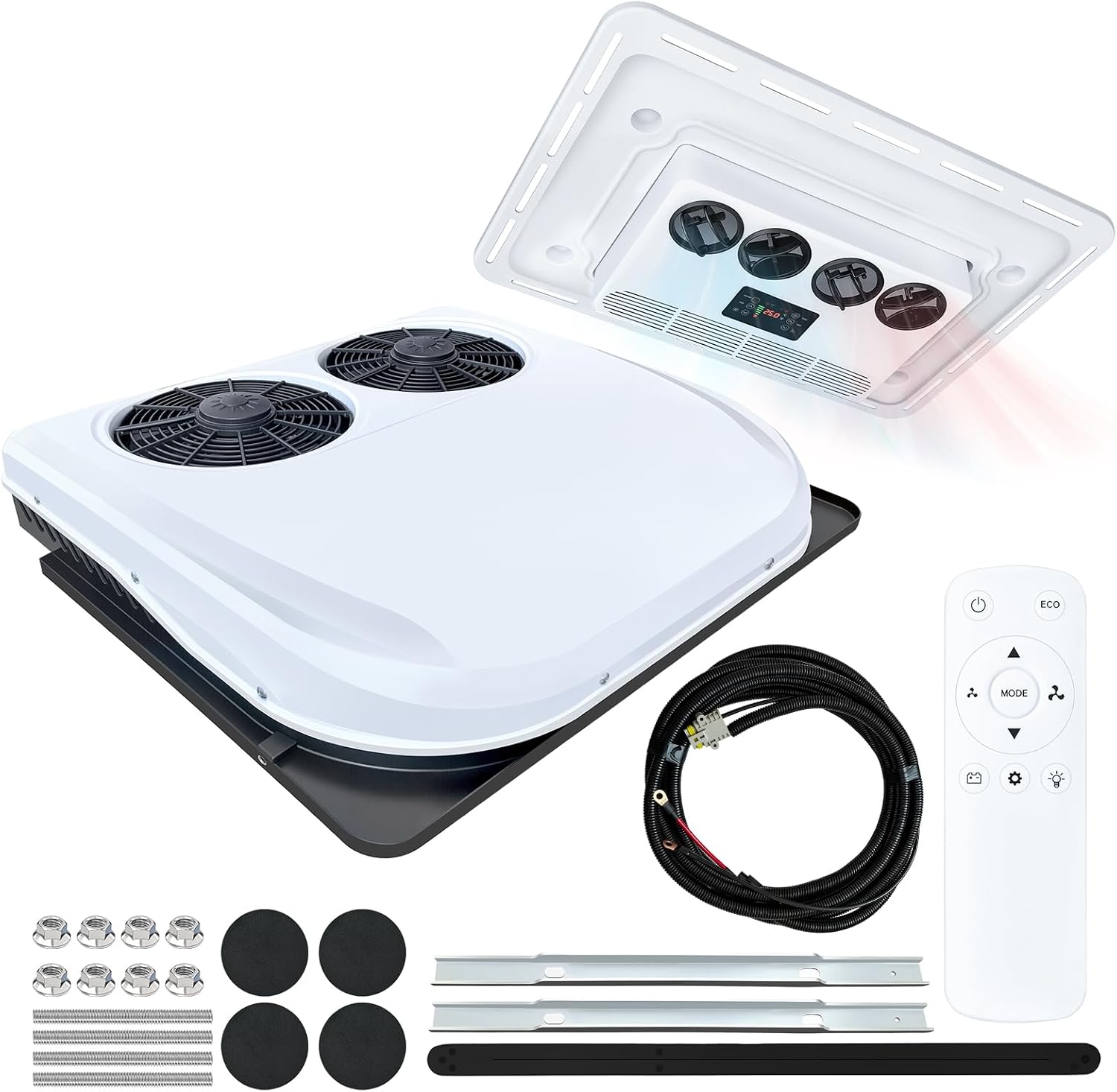 24V RV Rooftop Air Conditioner, 9868 BTU Low Profile Quiet AC Unit, Cold & Warm Fast Cooling Heating, Non-Ducted Dual Fan for RVs, Trucks, Campers, Construction Vehicles(Cold & Warm)