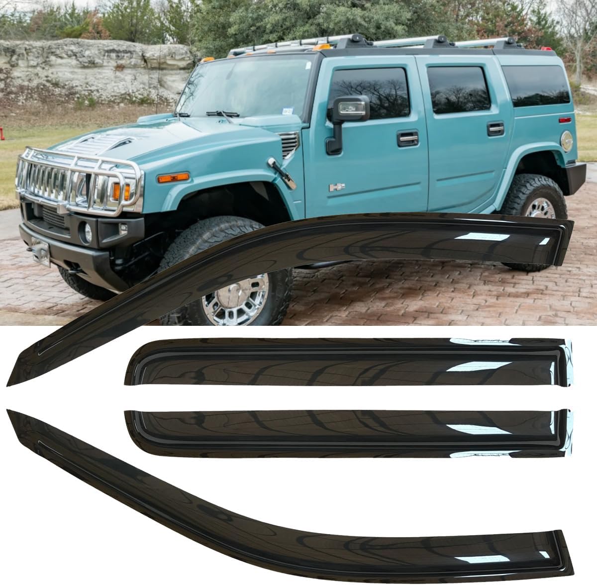 4pcs Outside Mount Style Window Rain Guards Durable Side Wind Deflectors Dark Smoke Nice Looking Vent Window Visors Fit for 2003-2009 Hummer H2 94329