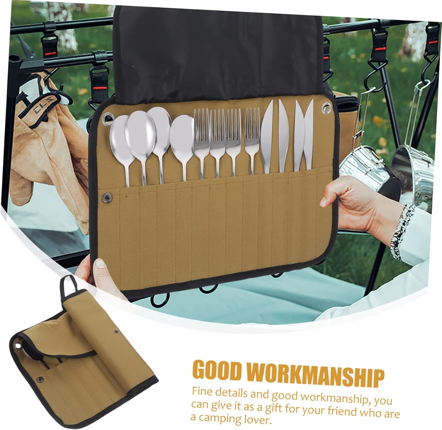 Hiking Essential Camping Tableware Set Roll Bag for Utensils Compact Kitchen Tools