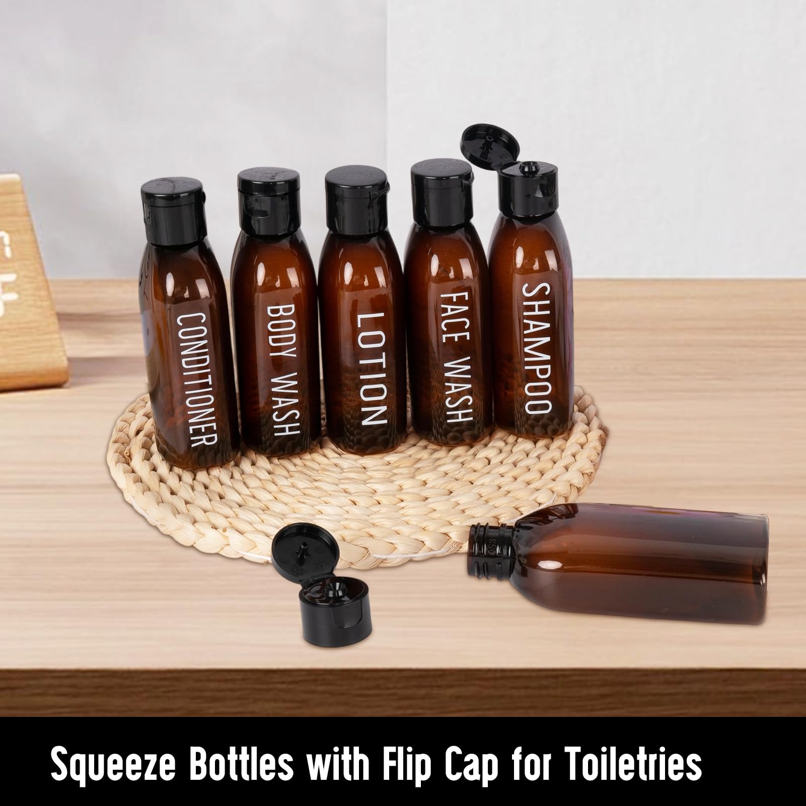 Ronyes Travel Bottles for Toiletries 6 Pack 100ml Leakproof Reusable Travel Size Containers (Brown) - Image 2
