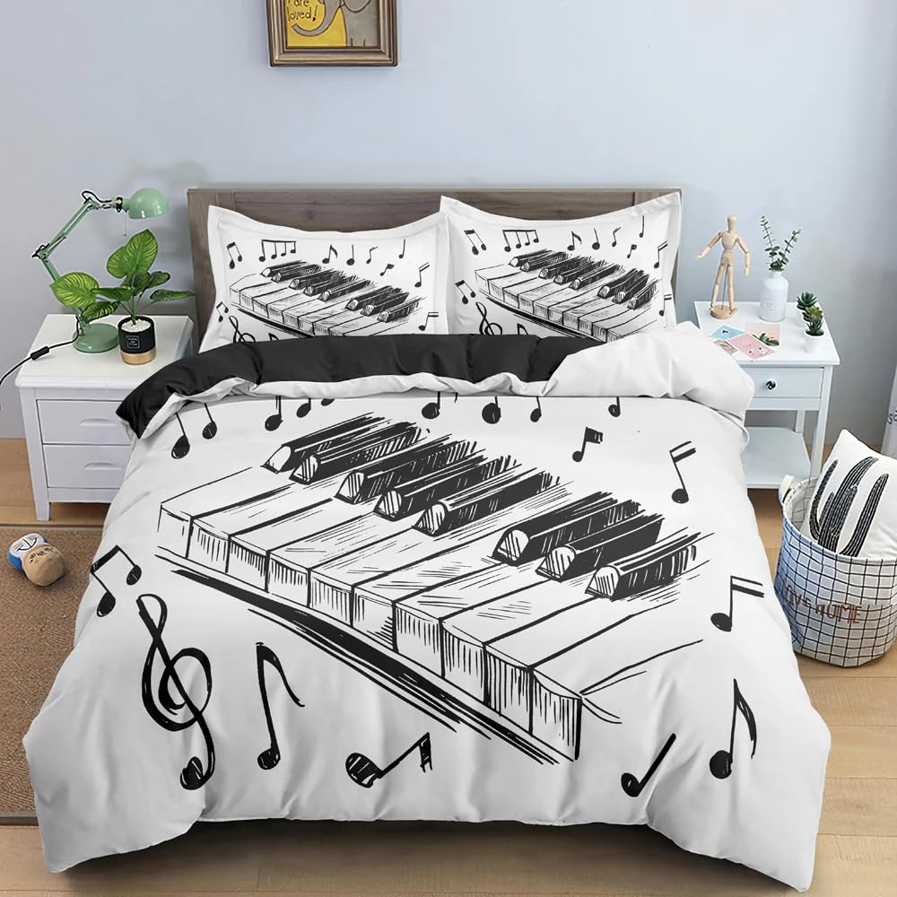 QBIDCSX Bedding Double Duvet Set Piano Bedding Double Bed Set - Microfibre Quilt Cover 230x220 cm - Comforter Cover with 2 Pillowcases(Double)