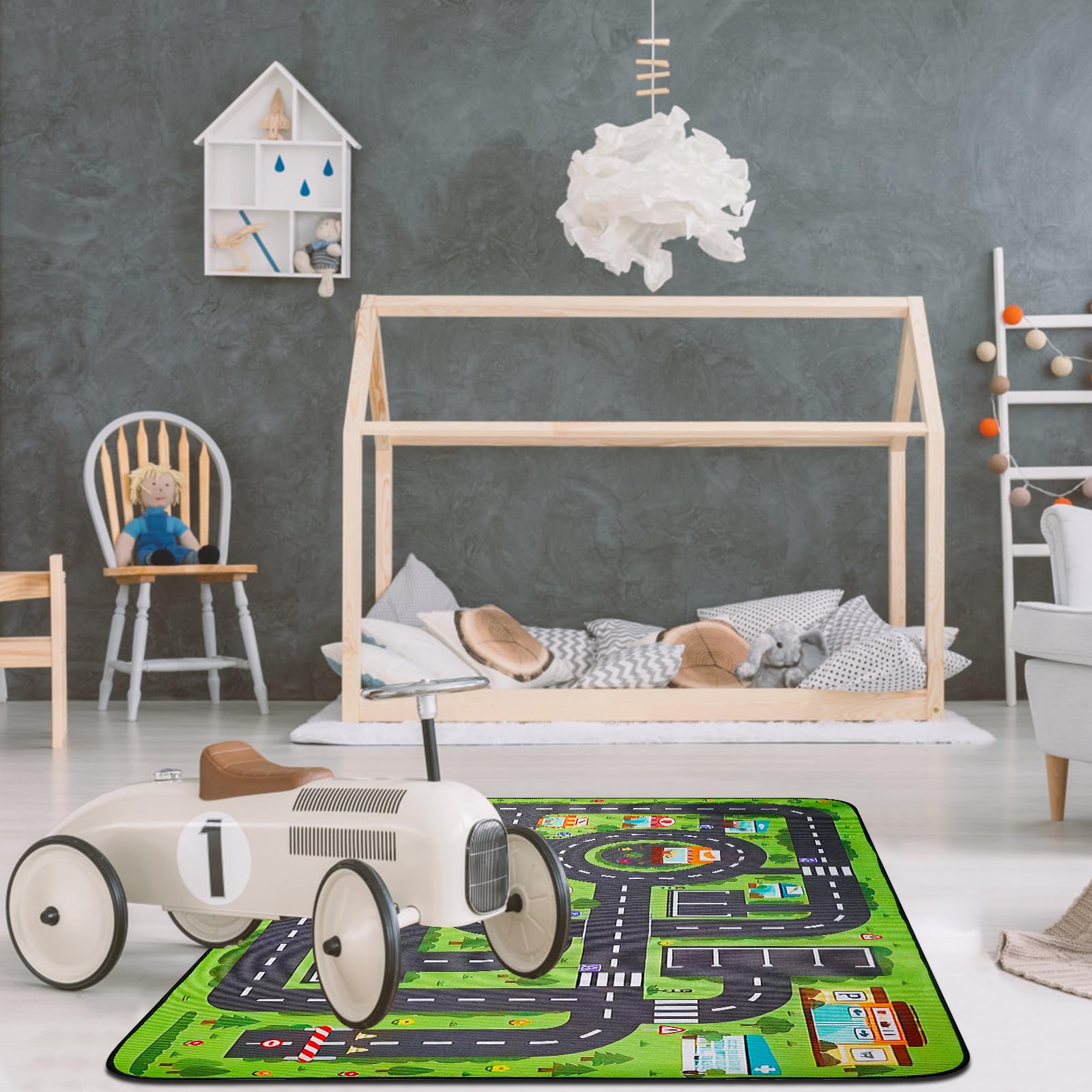 Bordeag Tappetino Da Gioco Per tappeto Bambini, 80 * 120 CM tappeto Stradale, Macchinine Bambini, Sala Giochi, Antiscivolo, Resistente